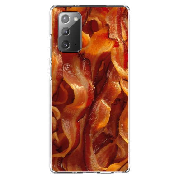 DistinctInk Clear Shockproof Hybrid Case for Galaxy Note 20 ULTRA (6.9" Screen) - TPU Bumper, Acrylic Back, Tempered Glass Screen Protector - Crispy Strips of Bacon - Bacon