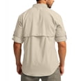 thumbnail image 3 of Havenx Men's Long Sleeves Fishing Shirts Button Down Lapel Collar Shirts with Zipper Pockets Solid Color Dress Lightweight Summer Travel Cooling Camping Clothing,Beige 3XL, 3 of 3