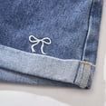 thumbnail image 7 of Girls Bow Embroidered Denim Shorts, High Waist Rolled Hem Jean Shorts for Summer Daily Wear and Outdoor Activities Light Blue 10Y, 7 of 7
