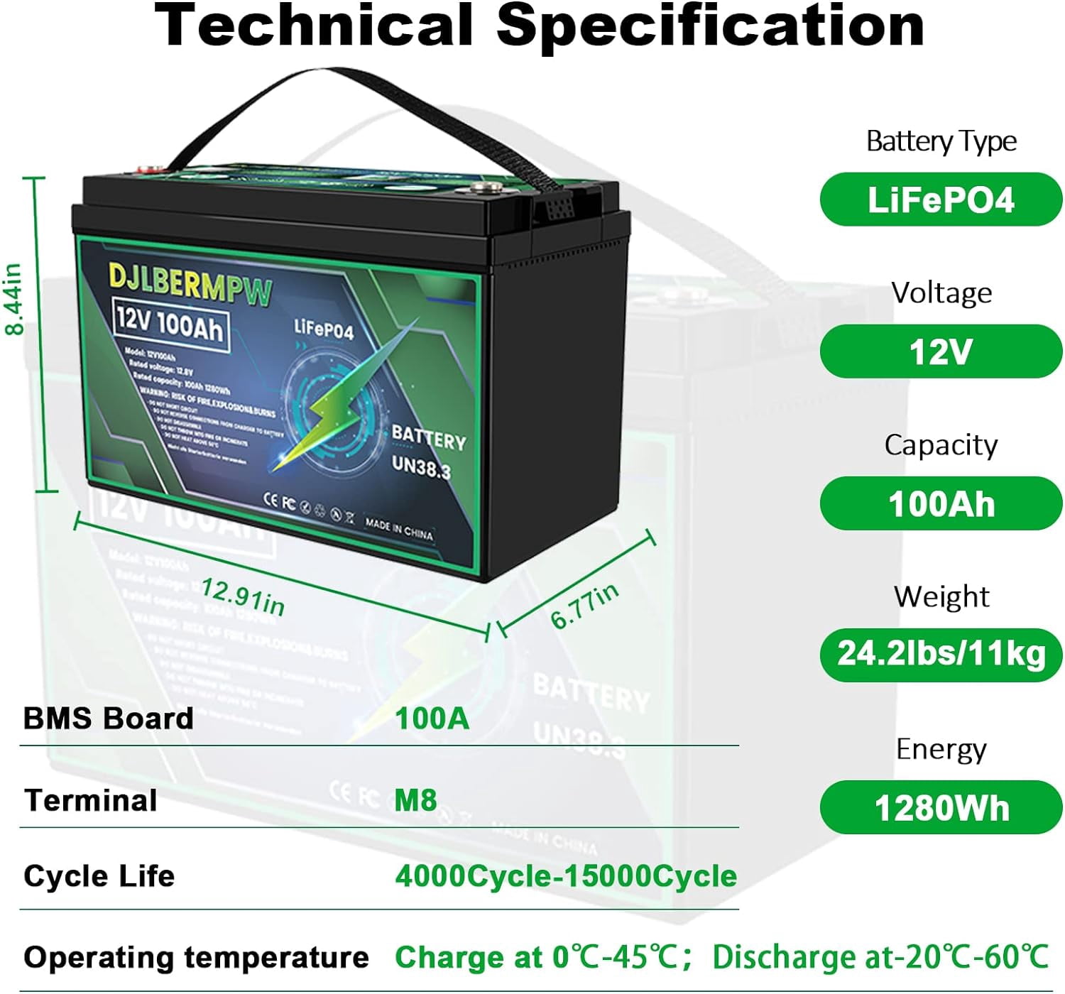 DJLBERMPW 48V LiFePO4 Lithium Battery 100Ah, 4000+ Deep Cycle Battery, 4 Group 12V 100Ah in Series to 48V 100Ah Lithium Batteries for Golf Cart,Trolling Motor,RV,Solar,Built in 100A BMS 5120W