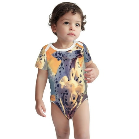 

Kdxio Colorful Cloud Spotted Dog Pattern Unisex Baby Cotton Short Sleeve Bodysuits-3 Months
