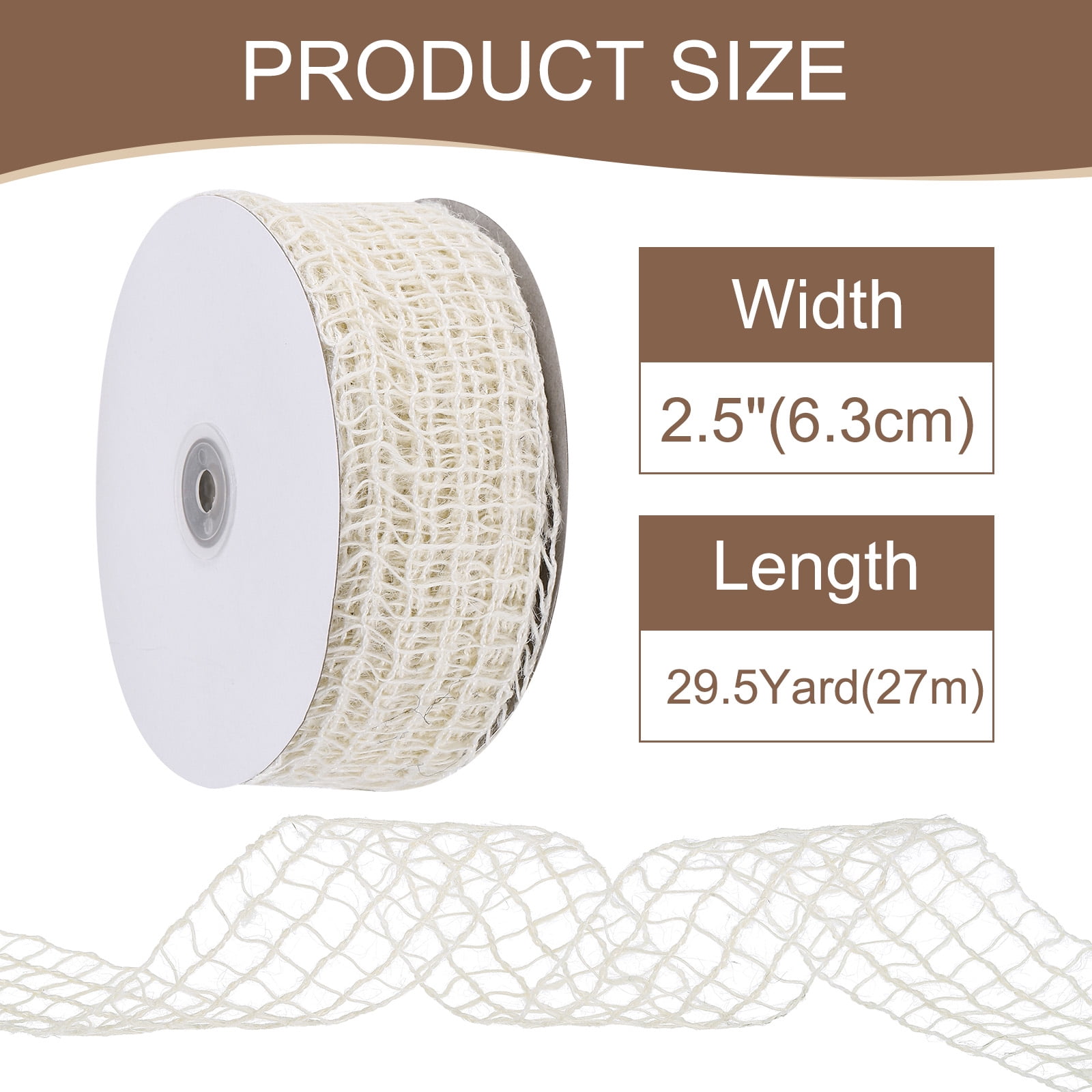 Uxcell Mesh Burlap Wired Ribbon, 2.5 Inch x 30 Yard Natural Jute Fabric Ribbons for Christmas Halloween Party Weddings DIY Crafts White