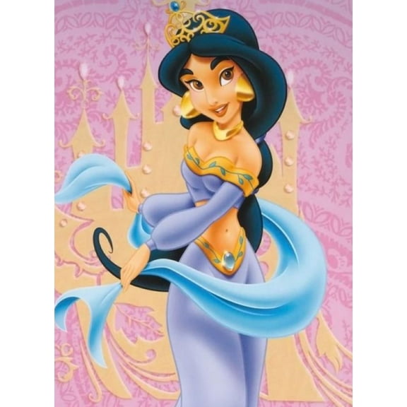 DIY 5D Princess Jasmine Diamond Painting Kit 12 X 16 Inch Round Full Drill Crystal Rhinestone Embroidery Cross Stitch Arts Craft Canvas for Home Wall Decor Gift