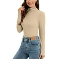 thumbnail image 4 of Timegard Rompers for Women Ribbed High Neck Long Sleeve Comfy Fitting Solid Color 1 Piece Bodysuit, 4 of 5