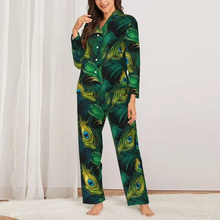 Zeuib Peacock Feathers2 Print Pajamas for Women Piece,Ladies PJ