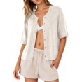 thumbnail image 3 of Lixiuxyad ‌Women's Ribbed Knit Cardigan Short Sleeve Open-Front Button-Up Summer Knit Tops,White, 3 of 5
