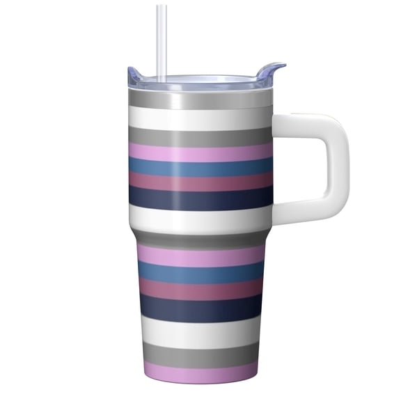 20oz Travel Coffee Cup with Handle, Geometric Stainless Steel Double Wall Insulated Tumbler Leak Proof Includes Straw
