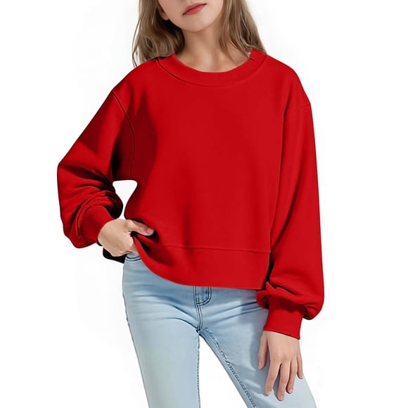 Lmnyox Sweatshirts for Teen Girls Solid Fall Winter Long Sleeve Crew Neck Pullover Tops Kids Casual Shirts