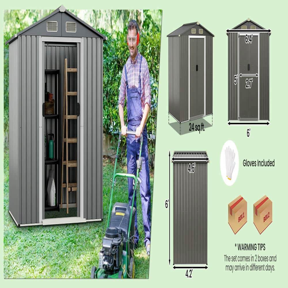 Yardi Yarda 6 x 4 Feet Galvanized Steel Storage Shed with Lockable Sliding Doors, Multipurpose Storage Shed, Gray