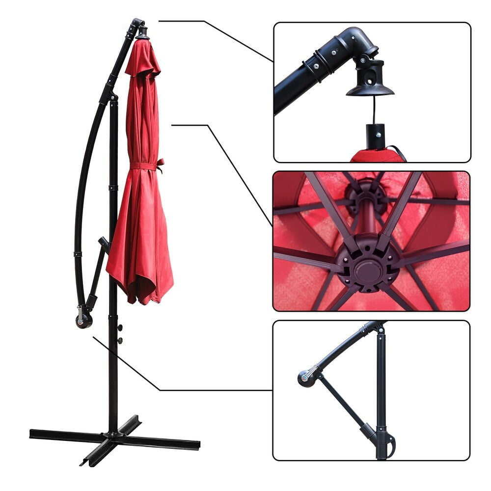 Abble 94.50" Red Hexagon Cantilever Patio Umbrella, Adjustable Height