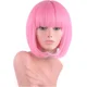 thumbnail image 2 of Peluca rosa pastel de bob corto con flequillo para mujer Pelucas sintéticas rosa suave resistentes al calor hasta los hombros de 12 pulgadas (rosa) JAMW Sencillez, 2 of 5