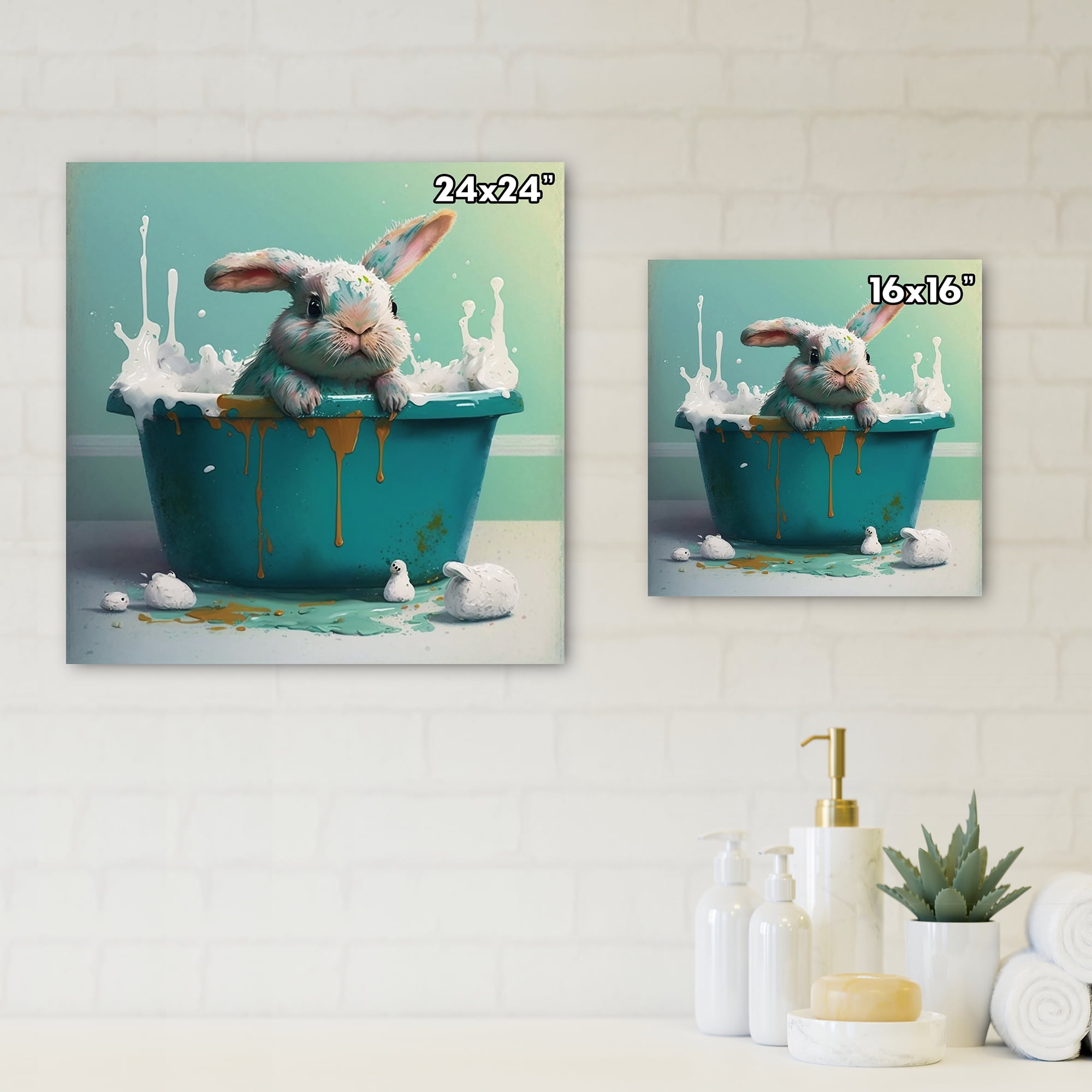 Designart Funny Rainbow Bunny Taking A Bath Canvas Wall Art