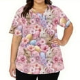 thumbnail image 3 of LTTVQM Women's Easter Scrub Tops Rabbits Eggs Print Funny Short Sleeve Shirts Soft V Neck Vacation Tops with Pockets Pink 2XL, 3 of 5