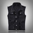 thumbnail image 2 of BUIGTTKLOP Denim Vest for Men Button down Lapel Sleeveless Slim Fitted Retro Ripped Casual Jean Vest, 2 of 6