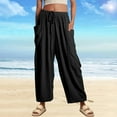 thumbnail image 2 of Beugl Linen Pants Women, 2024 Womens Casual Wide Leg Linen Pants Loose Lightweigt Beach Palazzo Pants, Wide Leg Pants Woman, Capri Pants for Women Black L, 2 of 7
