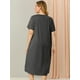 thumbnail image 5 of Women's Plus Size Nightgown Cat Print with Pocket Sleep Dress Sleepwear Dark Gray 2X, 5 of 6
