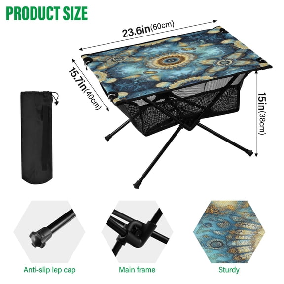 BZSMCE Camping Tables Simple Folding Table Spirals Of Serenity Pattern Size:23.6*15.7in