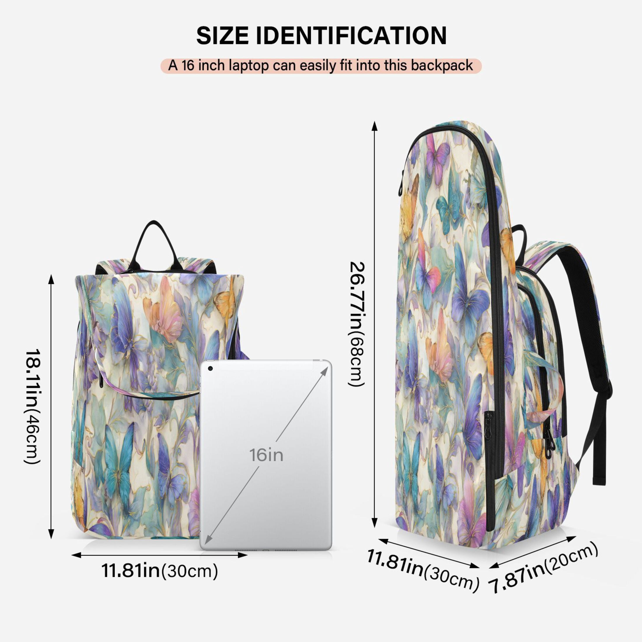2 Racquet Holder Tennis Backpack Tennis Racket Covers Gym Bags Elegant Watercolor Butterfly Painting