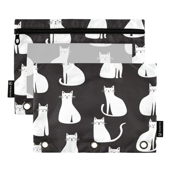Pencil Pouch for 3 Ring Binder Binder Pencil Case Cute White Cats