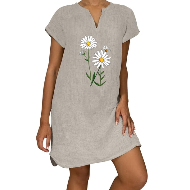 Sexy Vestidos Cortos de Verano para las Mujeres 2025 Moda Suelta de Ocio Vestido de Manga Corta con Cuello en V, Vestido Casual de Rodilla