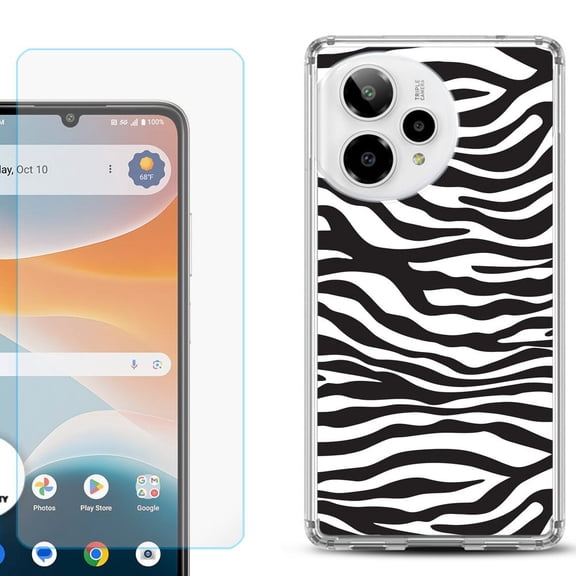 Phone Case for Cricket Icon Pro 2026, with Screen Protector, by OneToughShield - Zebra B/W