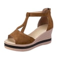 thumbnail image 1 of Bmisegm Women's Summer Fashion Fish Mouth Open Toe Suede Solid Color Slope Heel Sandals Casual Comfortable Outside Call Sandals Sandals Women Summer Brown 8, 1 of 8