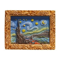 3D Oil Painting Style Fridge Magnets Set Of 6, Miniature Starry Night Van Gogh Style Landscape Sculptures With Gold Frames, Decorative Refrigerator Magnets For Kitchen