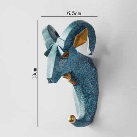

Hhdxre Resin Animal Head Hook Hanger Rack Holder Wall Mount Home Room Decor Coat Hat Key Hook(Blue Goat)