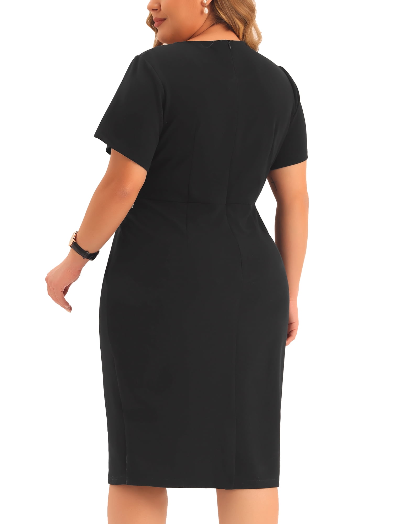 DARING DIVA Women's Plus Size Button Crew Neck Bodycon Pencil Dress 3X Black