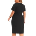 thumbnail image 4 of DARING DIVA Women's Plus Size Button Crew Neck Bodycon Pencil Dress 4X Black, 4 of 6