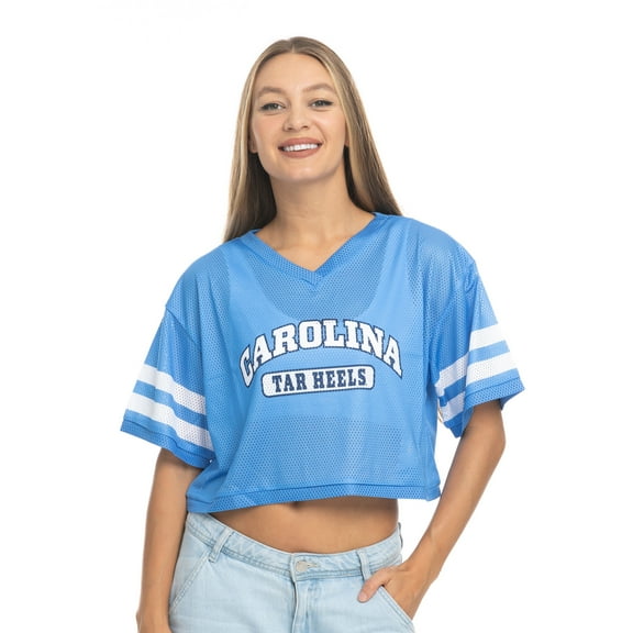 Women's ZooZatz Carolina Blue North Carolina Tar Heels V-Neck Mesh Cropped T-Shirt