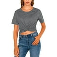 thumbnail image 5 of UQJfacai Womens Summer Crop Tops Crewneck Twist Front Yoga Athletic T-Shirt Causal Short Sleeve Basic Tees Blouses S-3XL, 5 of 8