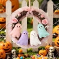 thumbnail image 5 of Halloween Ghost Wreath for Front Door, Cute Non-Scary Seasonal Home Decor, Handcrafted Cloth Wreath with Pastel Ghost Figurines for Indoor Outdoor Display, 5 of 9