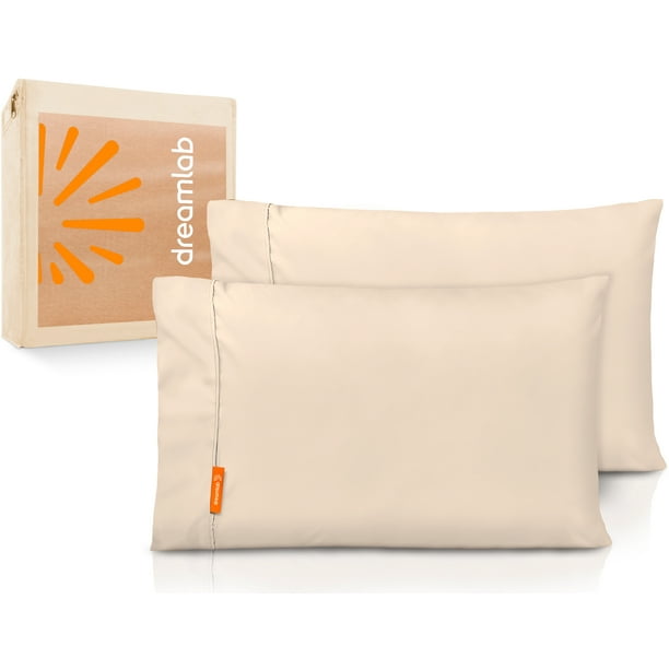 Dreamlab 2 Pack de Fundas de Almohada Premier 1800 Collection | Fundas de Almohada de Microfibra de Lujo de Doble Cepillado, Hipoalergénicas | 2 Piezas Tamaño King Size: 51 cm x 101 cm, Beige