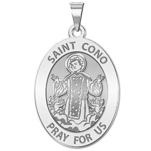 PicturesOnGold.com Saint Cono Oval Religious Medal - 1/2 X 2/3 Inch Size of Dime, Sterling Silver