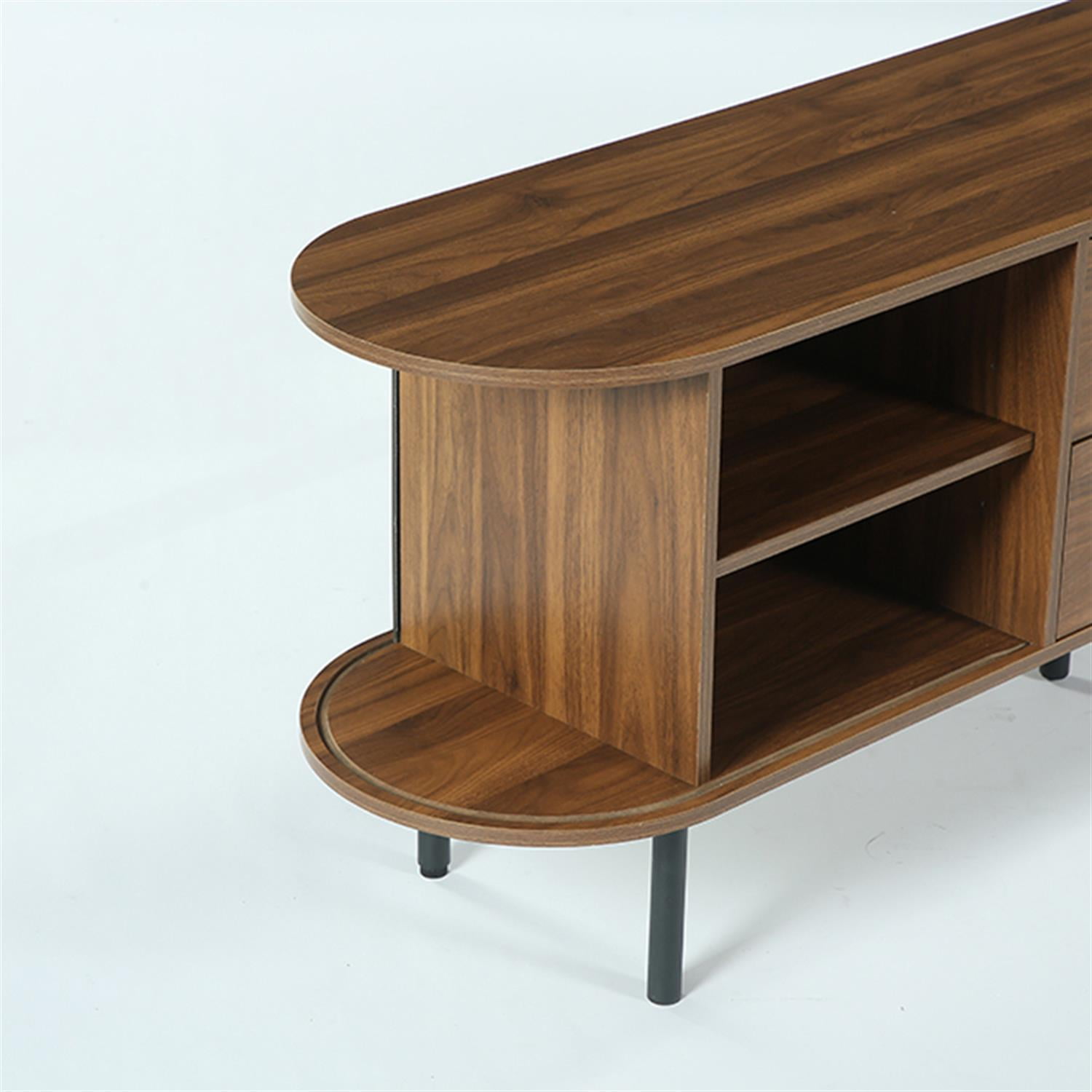 Demi Bonn 70" TV Stand, Modern Media Console with Storage and Sliding Tambour Door for Home Living Room, Office, Brown