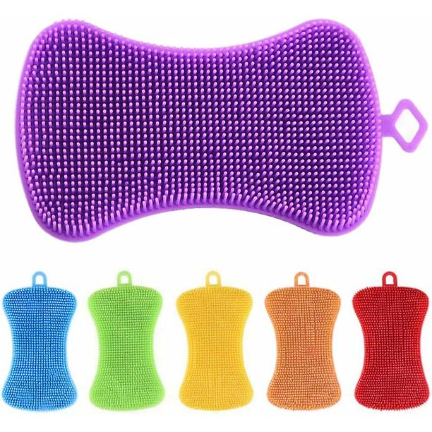 Esponja de silicona multiusos para cocina, cepillo de limpieza múltiple, escobilla de goma, herramientas de limpieza, esponja de cocina reutilizable, esponja de silicona antibacteriana, 6 piezas 12X6