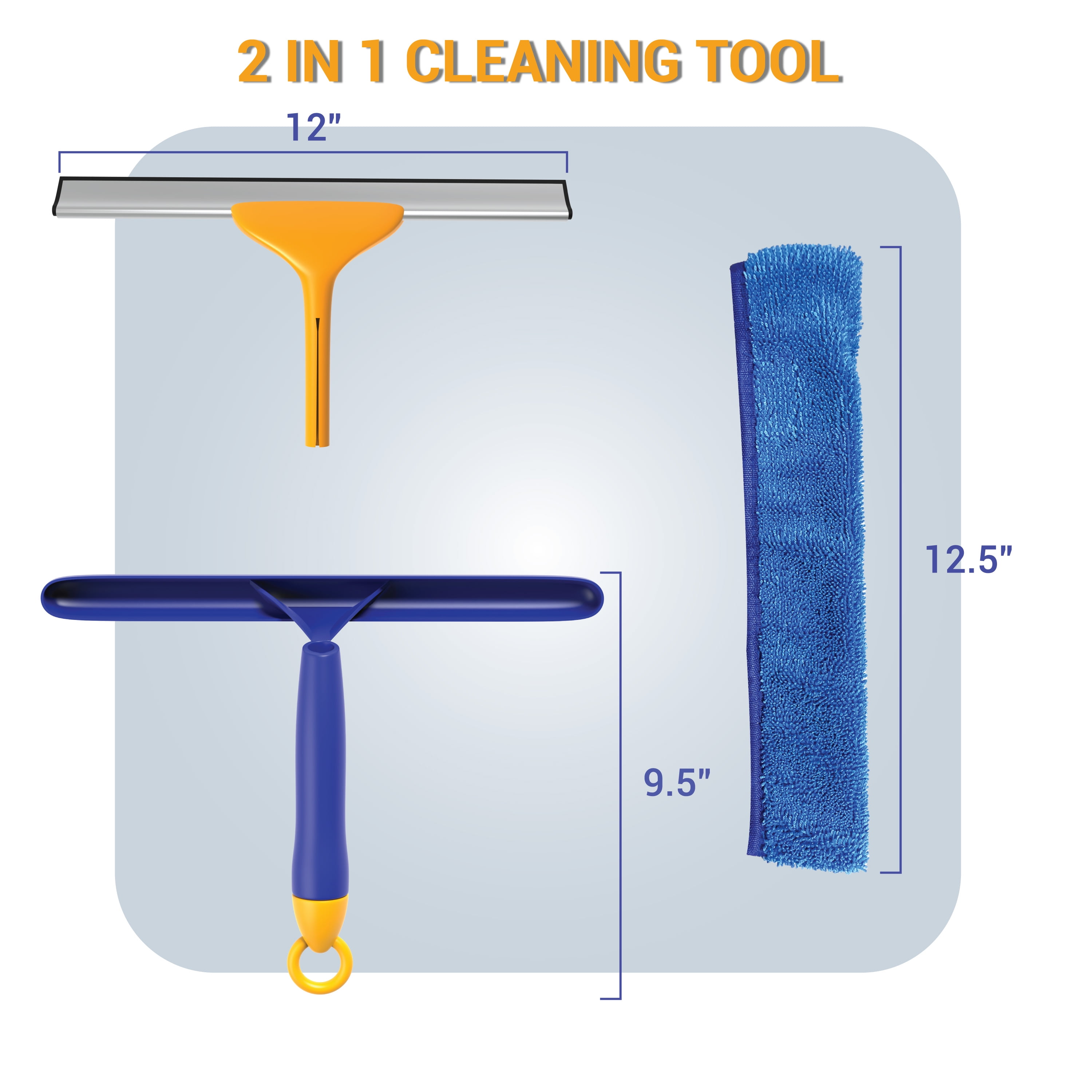  2 Pack Scraper Tool Kitchen, Sink Squeegee, Squeegee and Countertop  Brush with Microfiber Cleaning Cloth Set for Bathroom Shower Mirrors Car  Windows, Cast Iron Pan and Sink (Black) : Health 