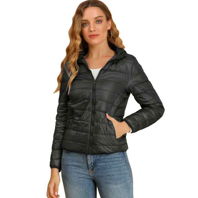 INSPIRE CHIC Women's Hooded Packable Thickened Zip Down Short Puffer Coat