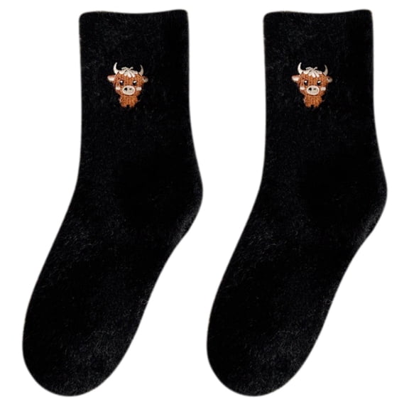 Yuanlong Women's Thermal Socks Above-Ankle Cow Printed Thick Winter Socks Soft Cute Home Wear Hosiery