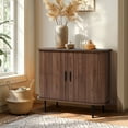 thumbnail image 6 of LuxenHome Sideboard Buffet Cabinet with Storage, 35" Walnut Mid Century Modern Accent Cabinet, Sliding Door Entryway Small Storage Cabinets for Kitchen, Living Room, Entryway, 6 of 9