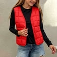 thumbnail image 2 of ZACPNCV Kids Puffer Vest V Neck Button Front Sleeveless Quilted Padded Jackets Boys Girls Fall Winter Lightweight Warm Waistcoat,Red, 2 of 6