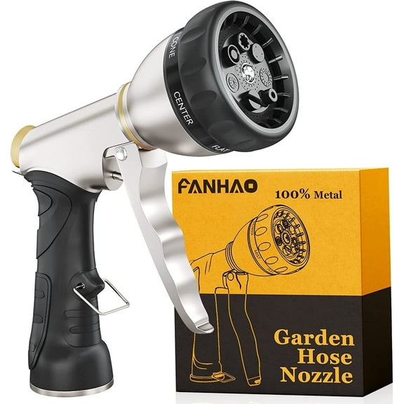 FANHAO Heavy Duty Metal Hose Nozzle, High Pressure Watering Nozzle with 7 Spray Patterns for Garden