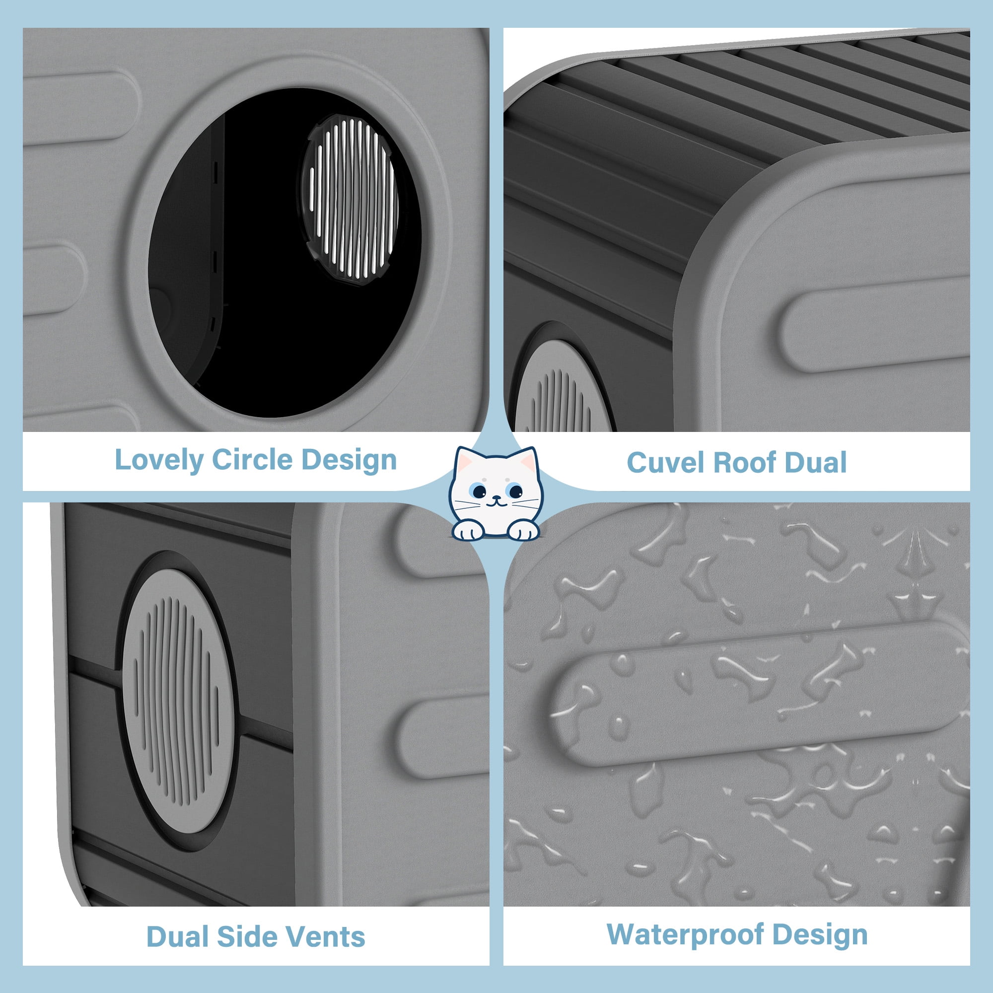 Bifanuo Cat House for Indoor & Outdoor Cats,Weatherproof Resin Cat Shelter with Camera-Shaped Design,Ventilation, Assemble Easily for Home & Yard,Gray