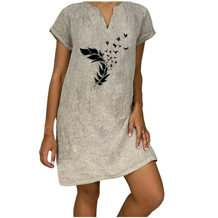

Pink Dress Plus Size Dress for Women Women s Short Sleeve Vintage Retro V-Neck Baggy Hedging Printing Bamboo Hemp Dress Dresses for Women Sequin Dress for Women Savings Clearance Gray 5XL
