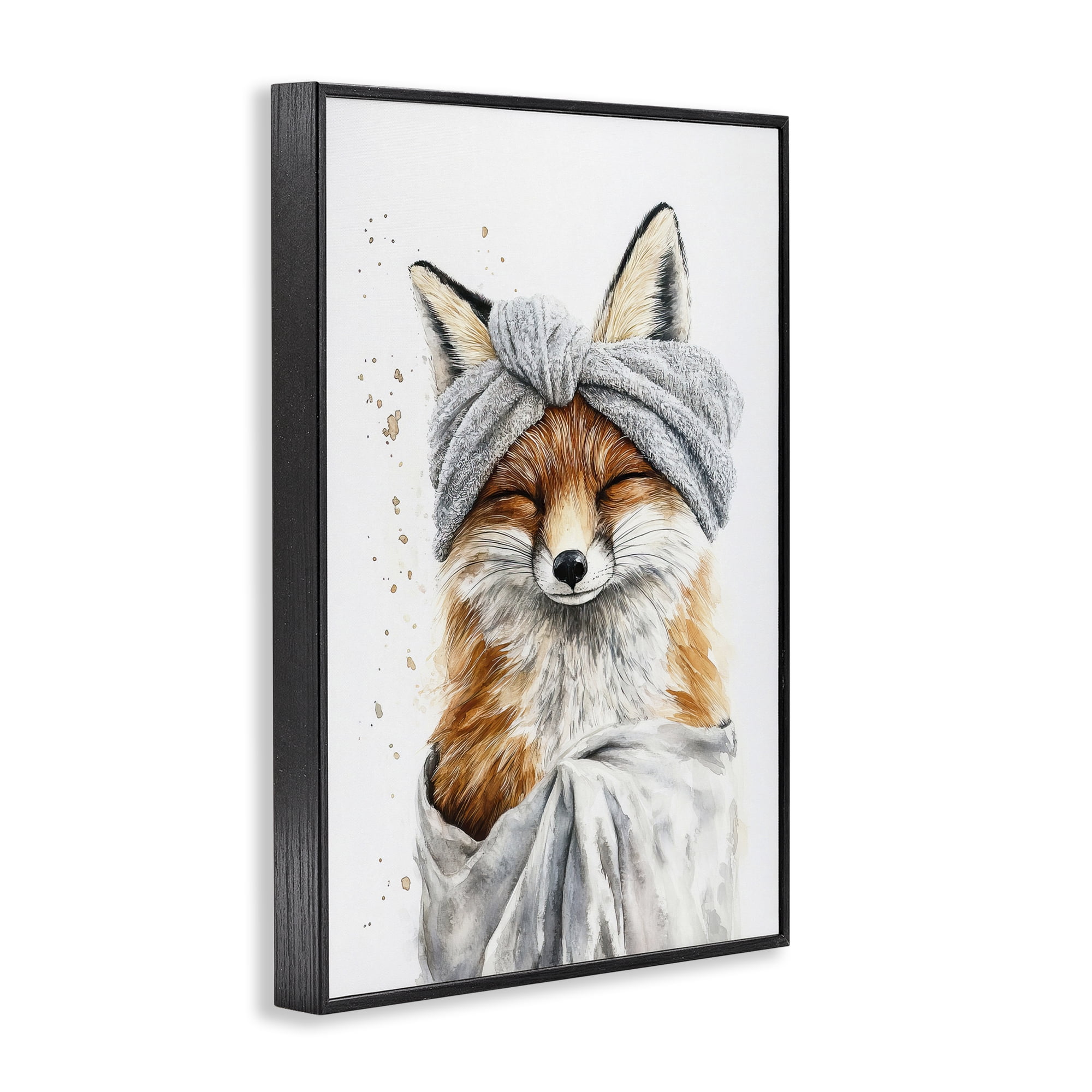 Stupell Industries Bathroom Fox Wrapped in Towel Black Framed Giclee Art, design by Tina LeCour