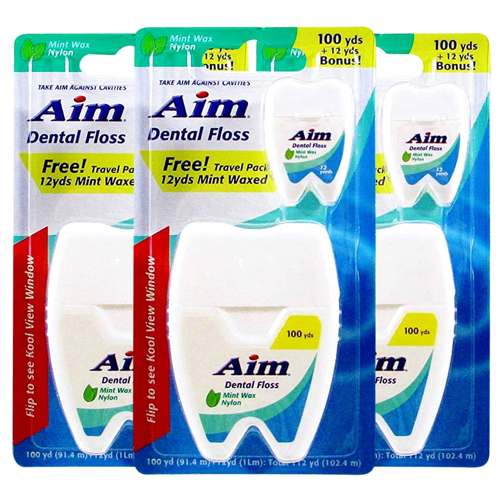 Aim Dental Floss 112 yards 100 yards + free 12 yard Mini Case (Pack