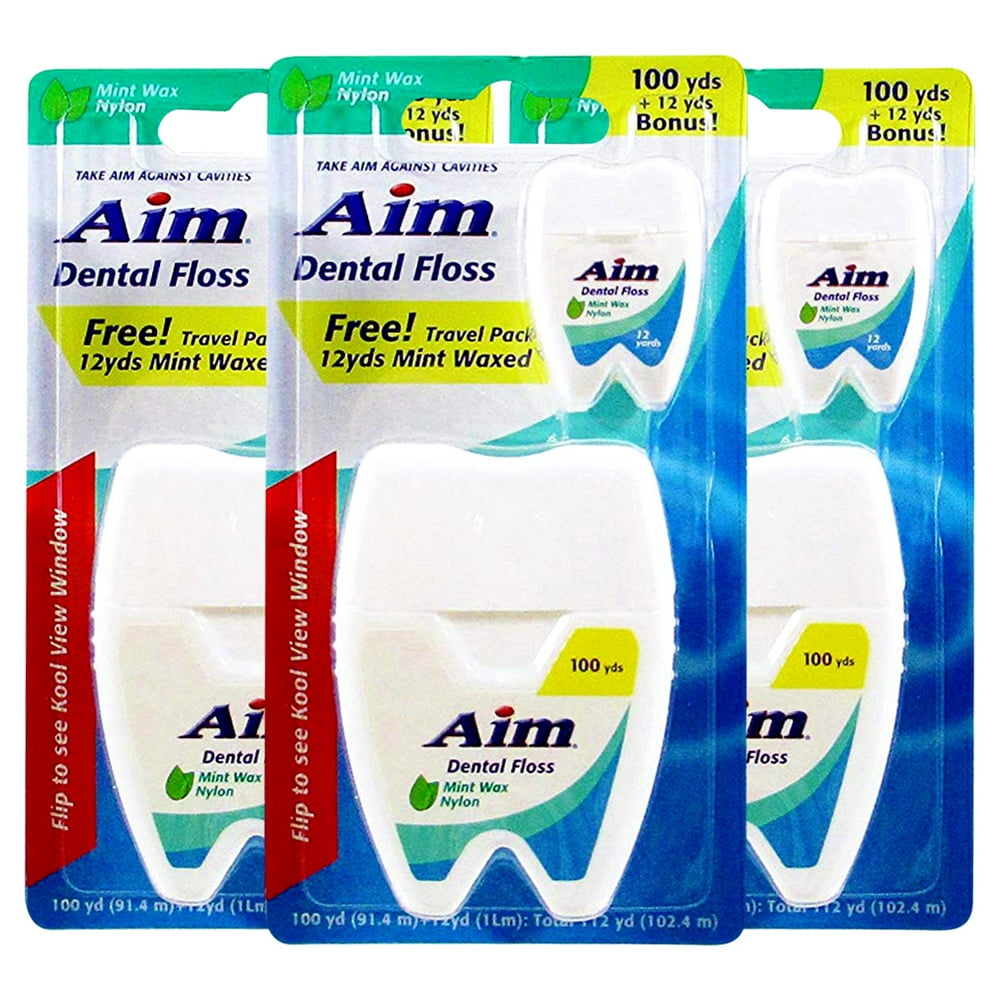 Aim Dental Floss 112 yards 100 yards + free 12 yard Mini Case (Pack