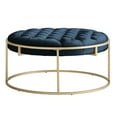 thumbnail image 6 of Weston Home Oddie Gold Finish Velvet Button Tufted Round Ottoman, Blue, 6 of 10
