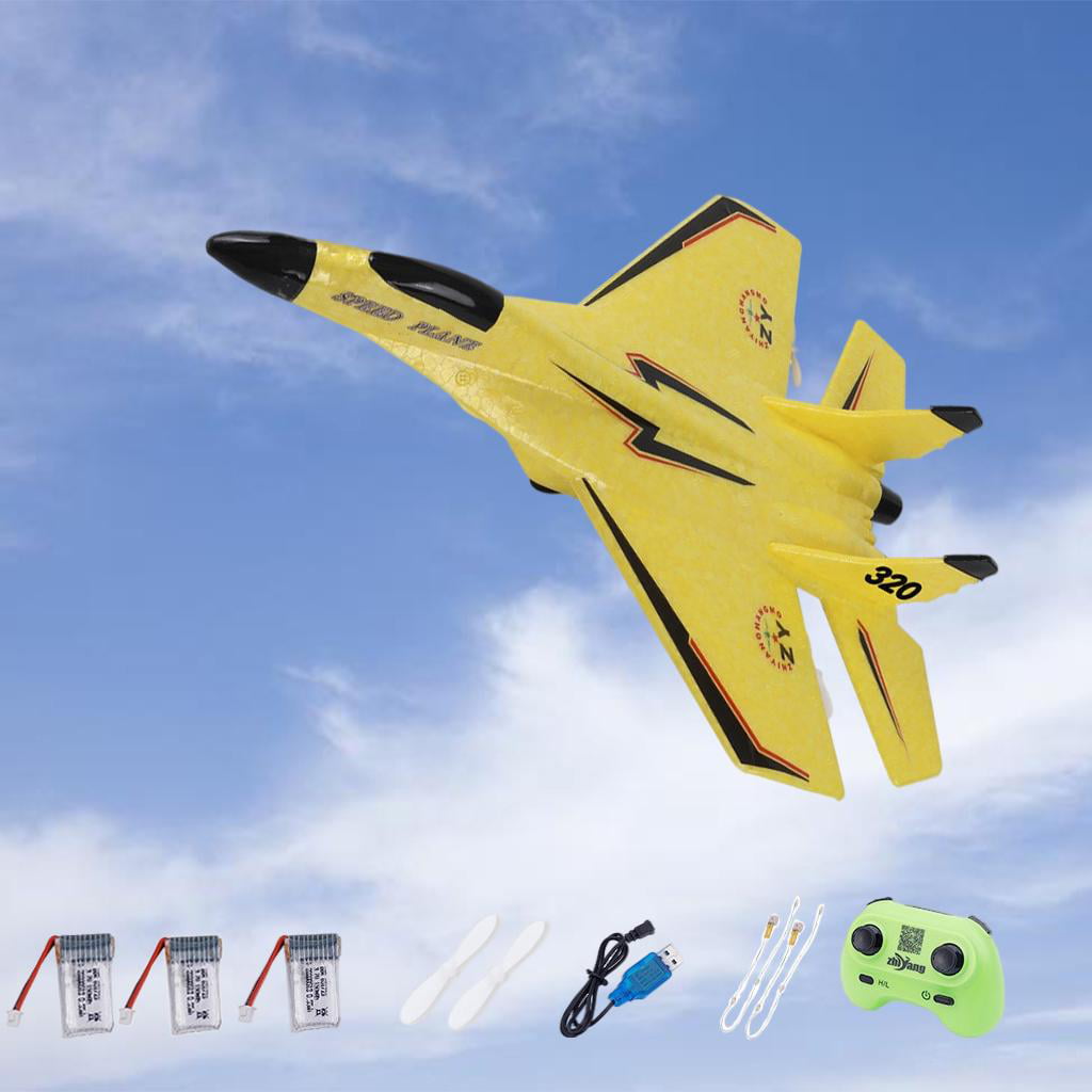 SM SunniMix 2.4G 2 Channel Remote Control Airplane USB Charging Outdoor Game with LED Night Light 3.7V 150mAh Fixed Wing for Boys Toy Kids Beginner Yellow 3x Battery 